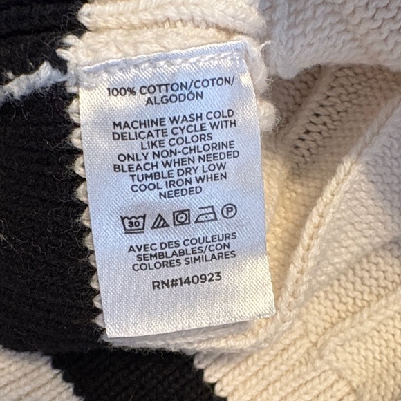 LOFT Cream Ribbed Knit Button Cardigan with Black Trim - Picture 2 of 4